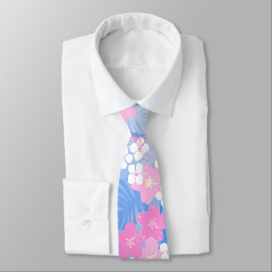 Limahuli Garden Vintage Hawaiian Floral -Peri Pink Tie