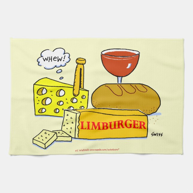 Limburger Cheese Bread and Wine Humourous Kitchen Towel (Horizontal)