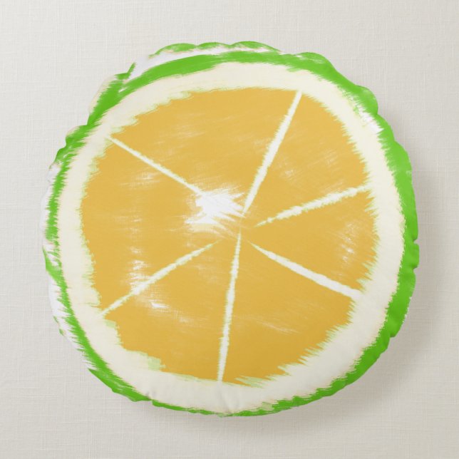 Lime Abstract Citrus Tie Dye Design Round Pillow (Front)