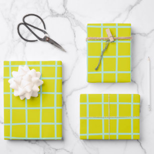 Lime and Aqua Abstract Grid Lines Pattern  Wrapping Paper Sheet