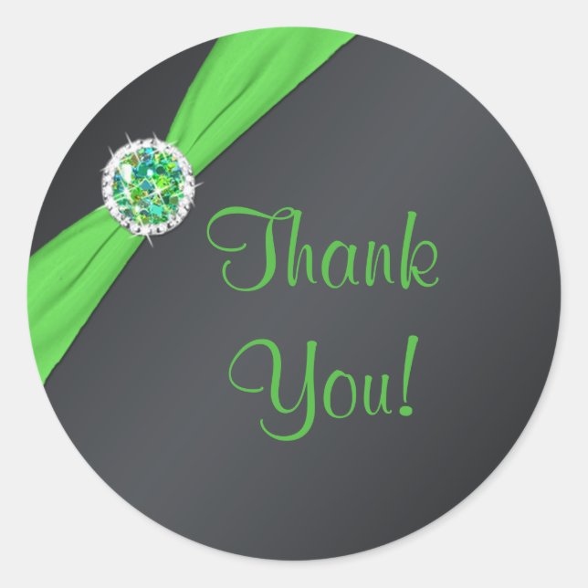 Lime and Black 1.5" Round Thank You Sticker (Front)
