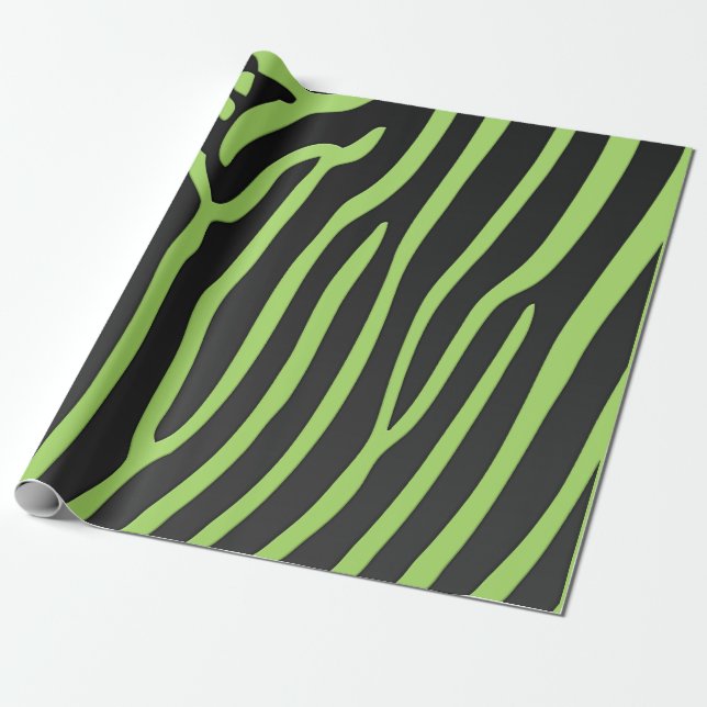 Lime and Black Zebra Stripes Animal Print Wrapping Paper (Unrolled)