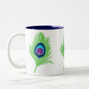 Lime and Blue Peacock Feather Two-Tone Coffee Mug