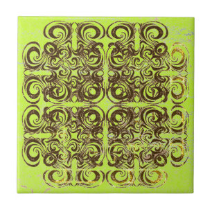 Lime and Brown Pattern Retro Tiles