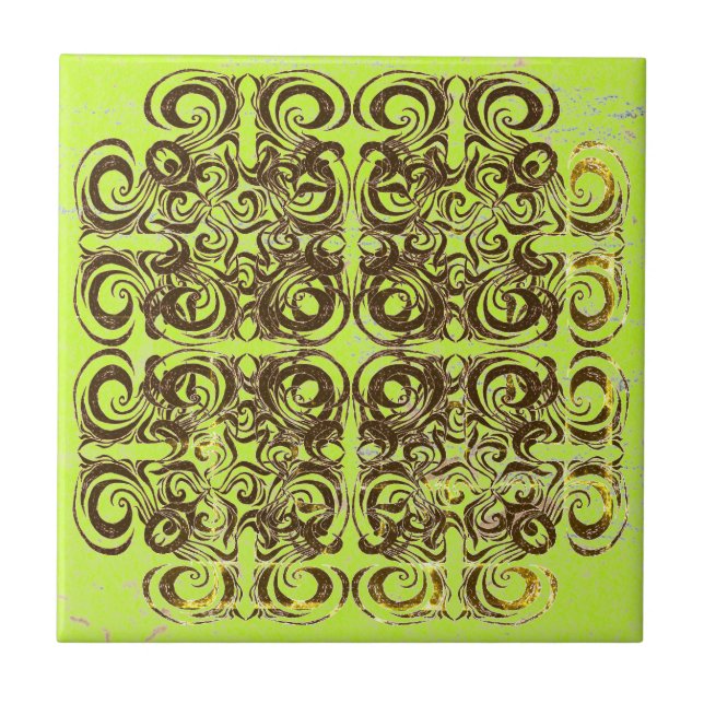 Lime and Brown Pattern Retro Tiles (Front)