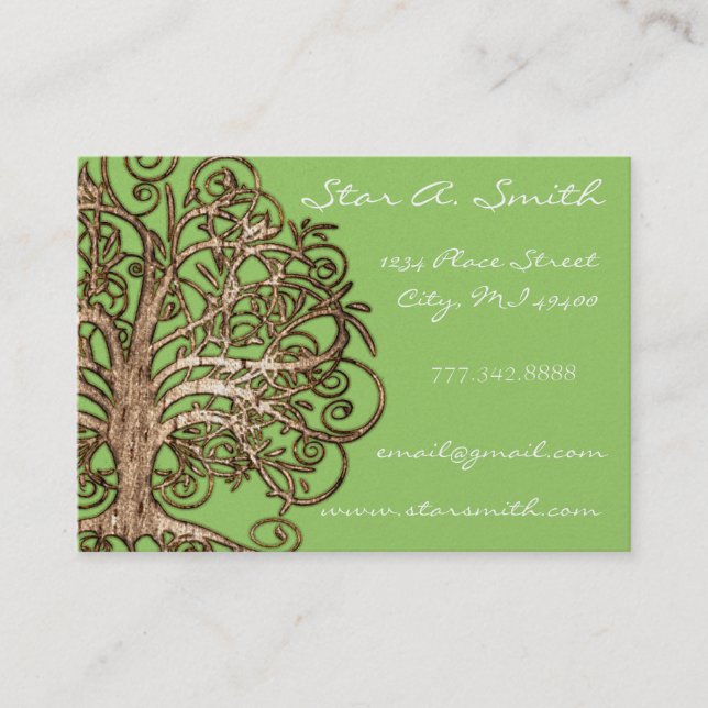 Lime and Brown Tree Business Card (Front)