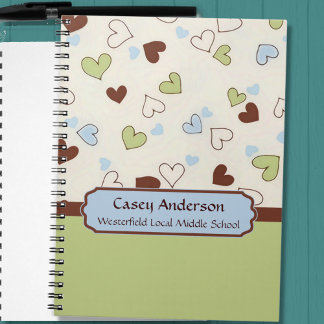 Lime and Cocoa Doodled Hearts Notebook