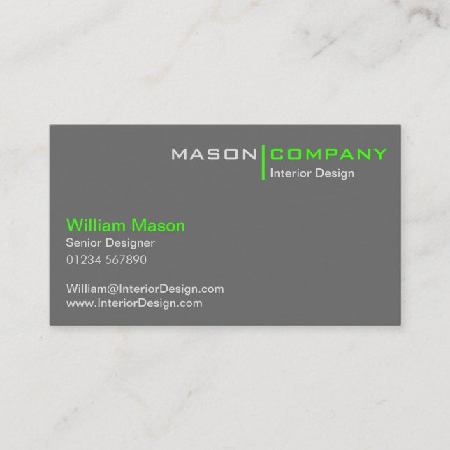 Lime and Grey Minimalistic Corporate Business Card (Front)