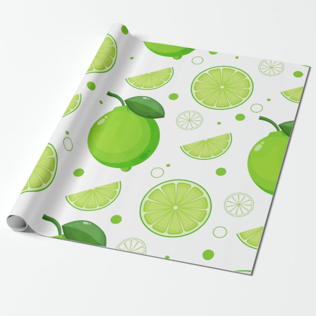Lime and Lime Slices Pattern  Wrapping Paper (Unrolled)
