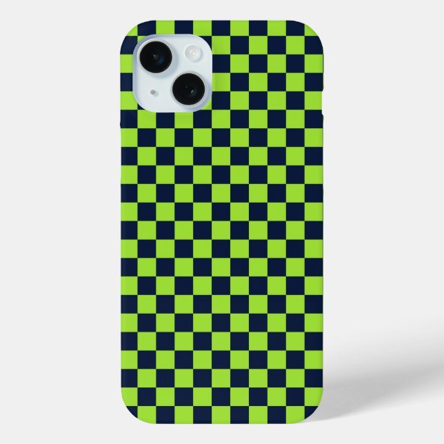 Lime and navy checkerboard pattern Case-Mate iPhone case (Back)