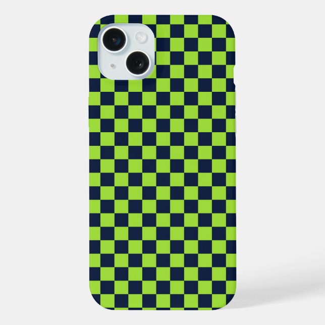 Lime and navy chequerboard pattern iPhone case (Back)