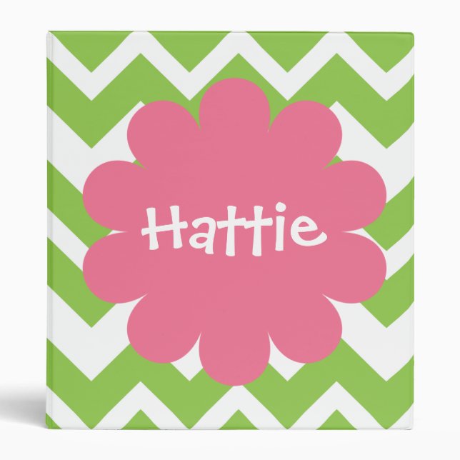 Lime and Pink Chevron Zigzag Personalized Binder (Front)