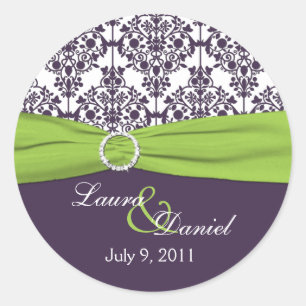 Lime and Purple Damask 1.5" Round Sticker