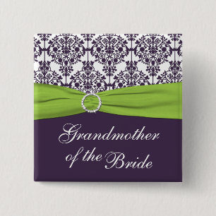 Lime and Purple Damask Grandmother of the Bride 2 Inch Square Button