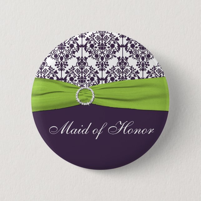Lime and Purple Damask Maid of Honour Pin (Front)