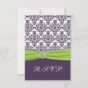Lime and Purple Damask Reply Card - Small
