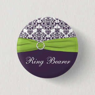 Lime and Purple Damask Ring Bearer Pin - Small