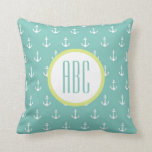 Lime and Seafoam Green Anchor Monogram Pillow<br><div class="desc">Seafoam and white anchor background with a lint and seafoam green monogram.</div>