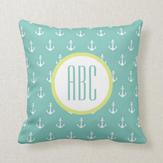 Lime and Seafoam Green Anchor Monogram Pillow