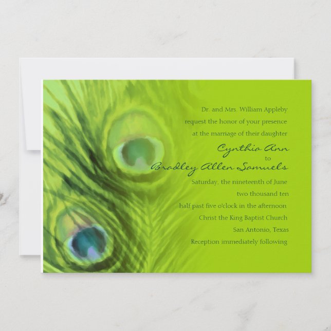 Lime and Teal Peacock Invitation (Front)