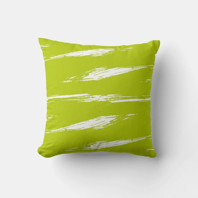 Lime and White Brush Stroke Paint Throw Pillow (Front)