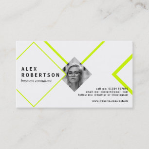 Lime and white diamonds portrait business card