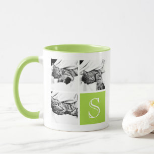 Lime and White Instagram Photo Collage Monogram Mug