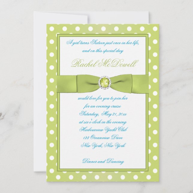 Lime and White Polka Dot Sweet Sixteen Invitation (Front)