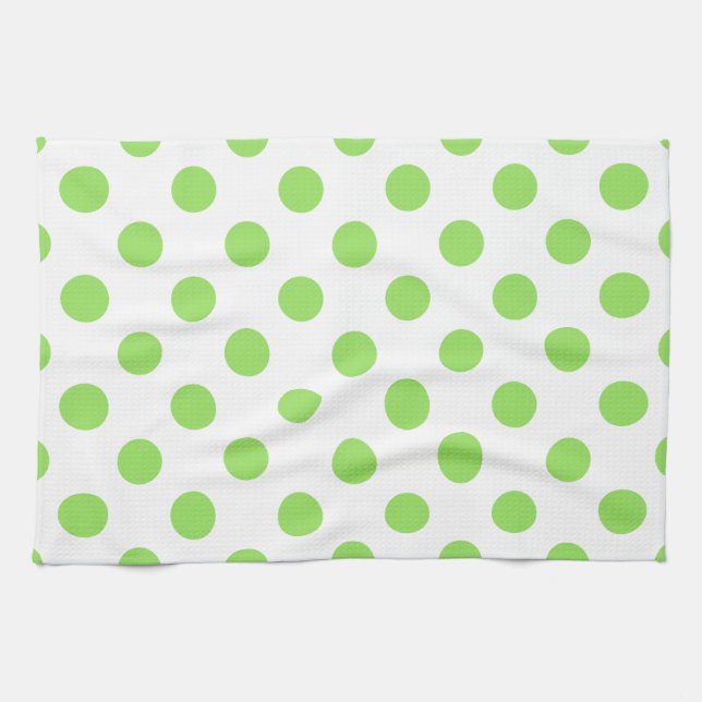 Lime and white polka dots kitchen towel (Horizontal)
