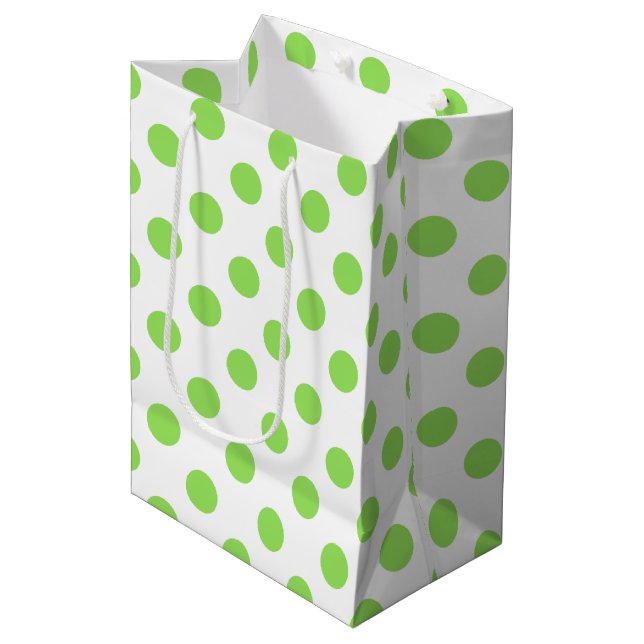 Lime and white polka dots medium gift bag (Front Angled)
