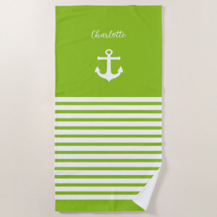 Lime and White Stripes Nautical  Personalized  Beach Towel