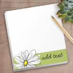 Lime and White Whimsical Daisy with Custom Text Notepad<br><div class="desc">A zen and whimsical,  hipster piece of art. You can add a name,  monogram or other custom text. If you need to move the art around,  click on the customize button to make changes.</div>