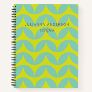 Lime Aqua Mid Mod Pattern Personalized Recipe Notebook