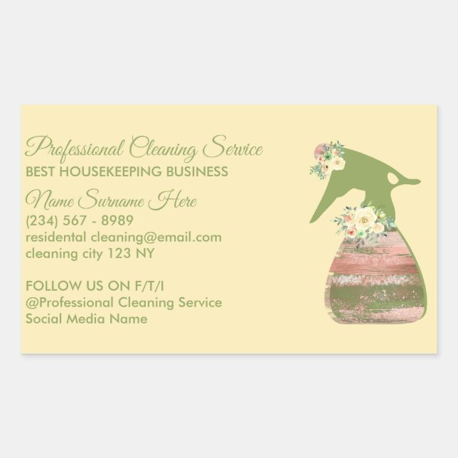 Lime Beige Green Maid Spray Flower Cleaning Sticker (Front)