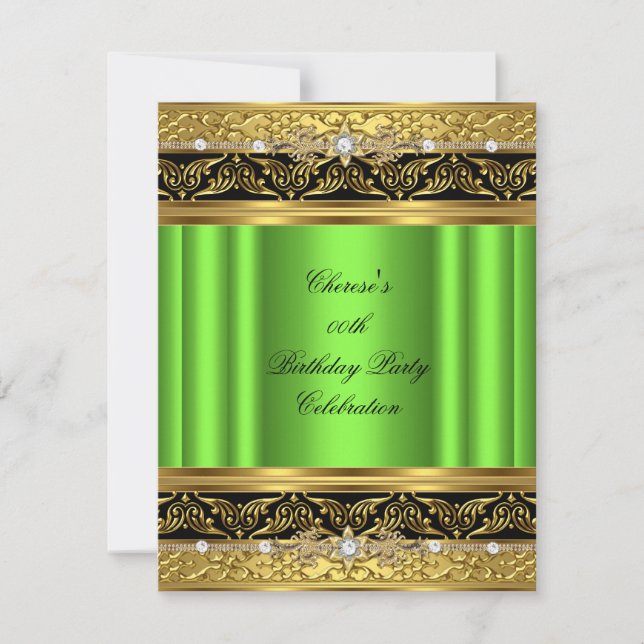 Lime Birthday Party Elegant Gold Diamond Black Invitation (Front)