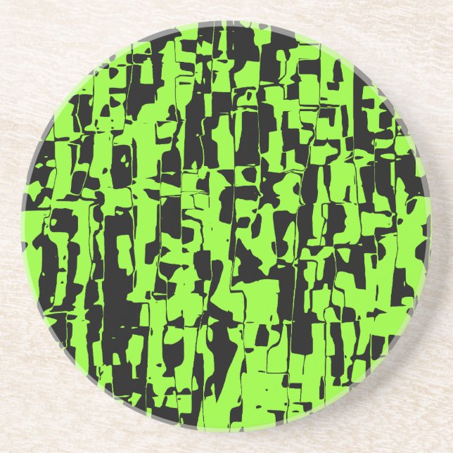 Lime & Black Abstract Crackle Coaster (Front)