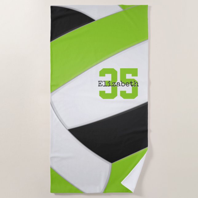 lime black and white girls volleyball personalized beach towel (Front)