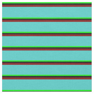 Lime, Black, Maroon, and Turquoise Stripes Fabric