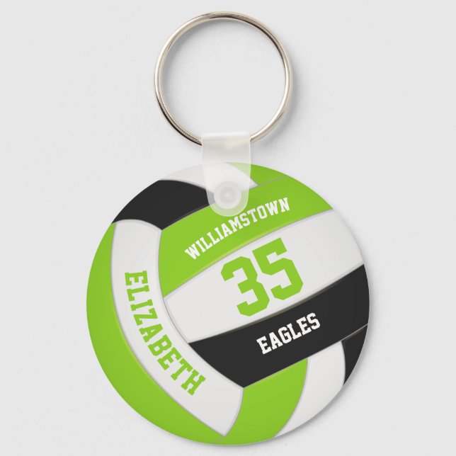 lime black personalized team name volleyball keychain (Front)