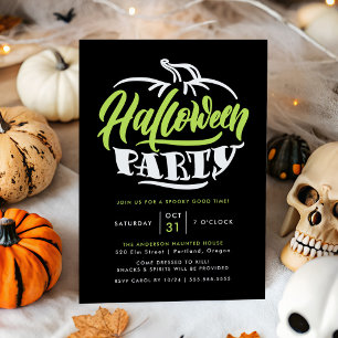 Lime & Black Pumpkin Typography Halloween Party Invitation