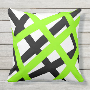 Lime Black Stripe Geometric Throw Pillow