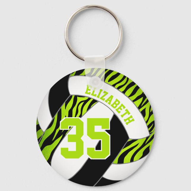 lime black w zebra stripes accent girls volleyball keychain (Front)
