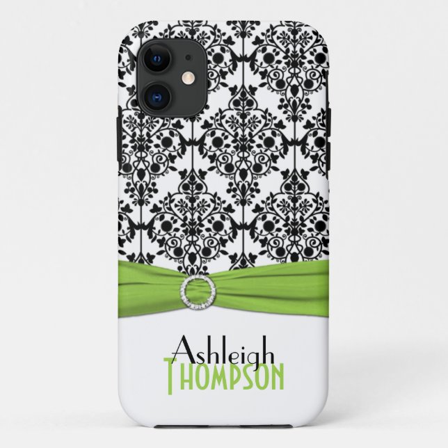 Lime, Black, White Damask iPhone 5 Case (Back)