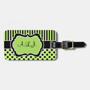 Lime, Black, White Striped Polk Dots Luggage Tag