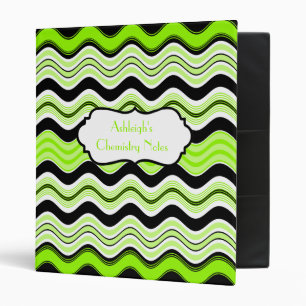 Lime, Black, White Wavy Striped Binder