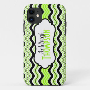 Lime, Black, White Wavy Stripes iPhone 5 Case