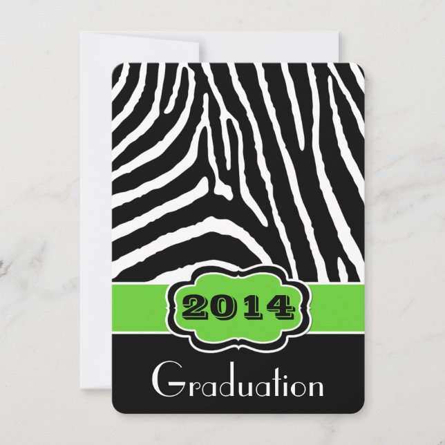 Lime, Black, White Zebra Print Graduation Invite (Front)