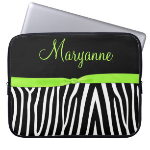 Lime Black Zebra Lime Ribbon Monogram Laptop Sleeve