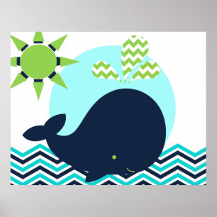 Lime, Blue, and Navy Whale Nursery Poster