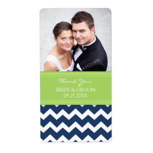 Lime Blue Chevron Photo Wedding Labels